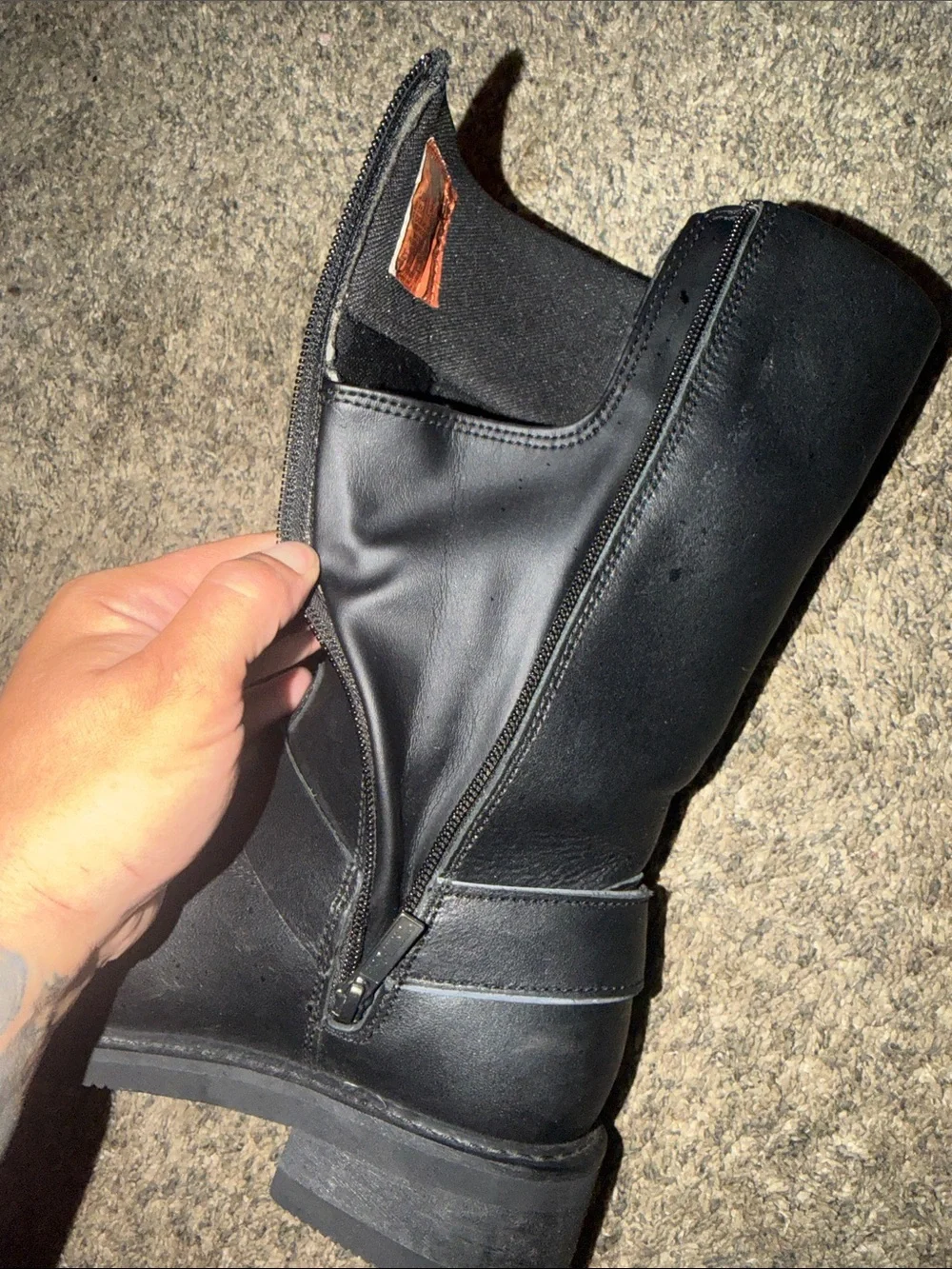 Harley-Davidson Black Leather Hustin Ride 11in Harness Mid-Calf Moto Boots